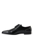 Dolce & Gabbana Black Leather Crystal Embellished Derby Dress Shoes
