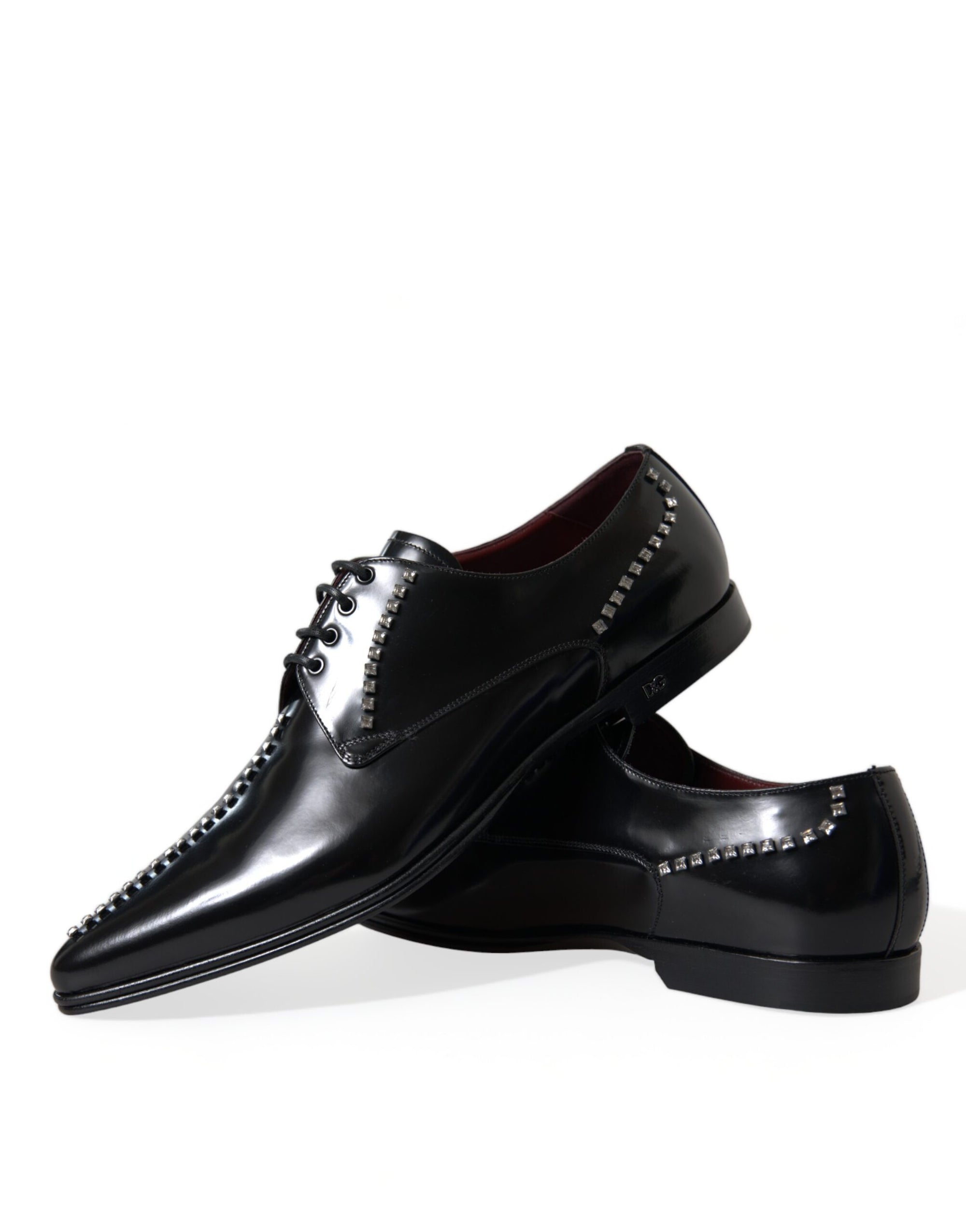 Dolce &amp; Gabbana Black Leather Crystal Embellished Derby Dress Shoes