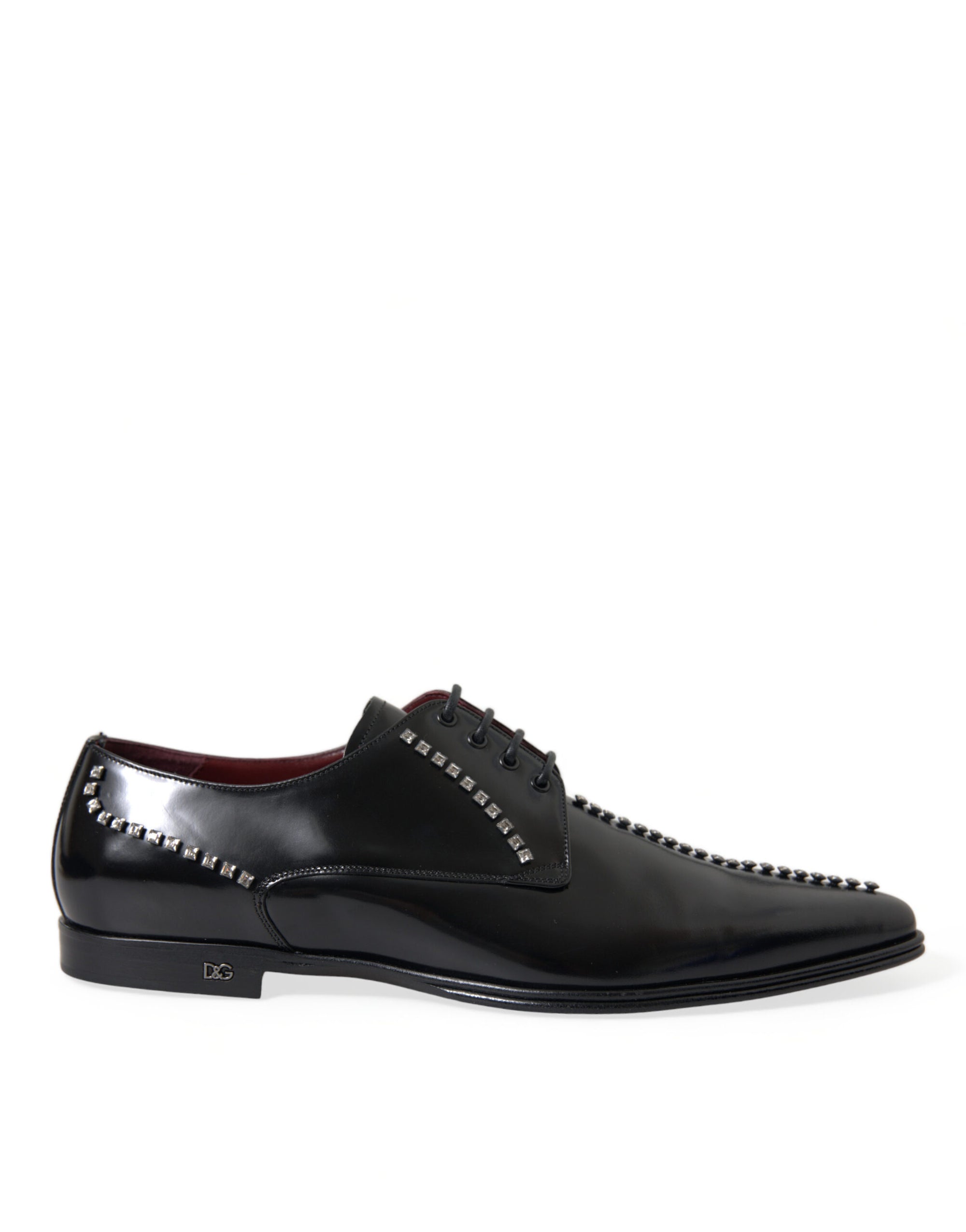 Dolce & Gabbana Black Leather Crystal Embellished Derby Dress Shoes