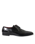Dolce & Gabbana Black Leather Crystal Embellished Derby Dress Shoes