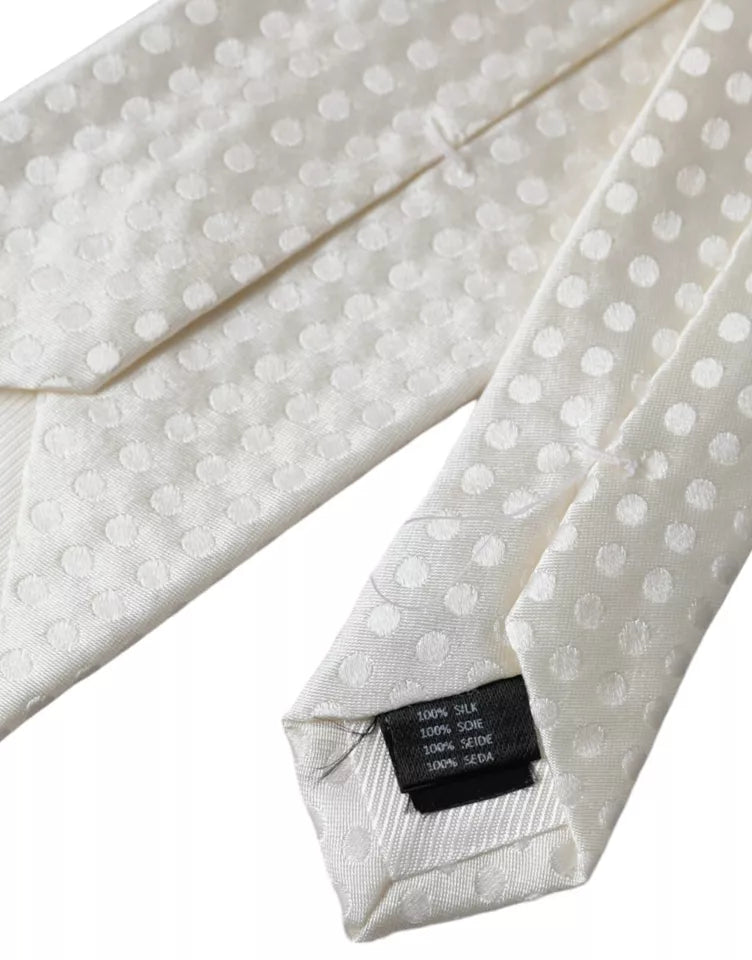 Dolce & Gabbana Dotted Silk Suit Tie - White