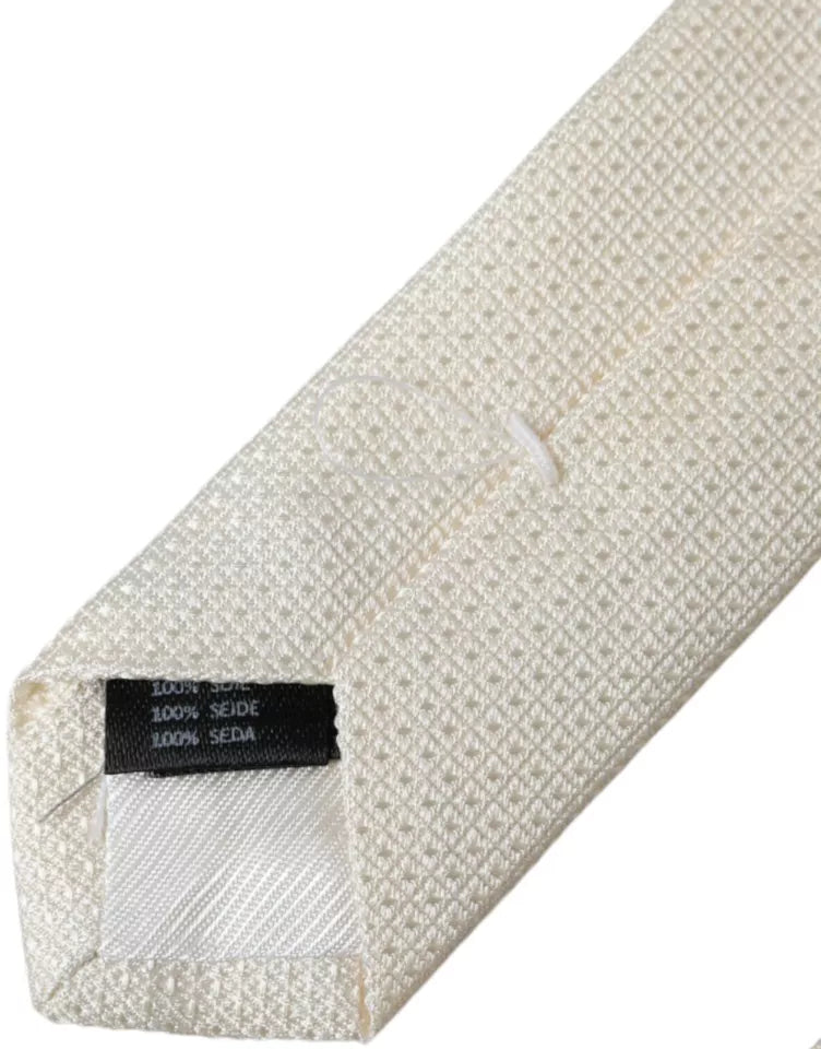 Dolce & Gabbana Off White Silk Slim Suit Tie