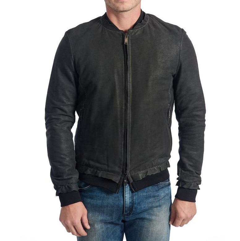 Roberto Pepe Lambskin Bomber Leather Jacket - Charcoal
