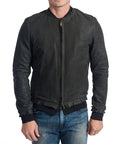 Roberto Pepe Lambskin Bomber Leather Jacket - Charcoal