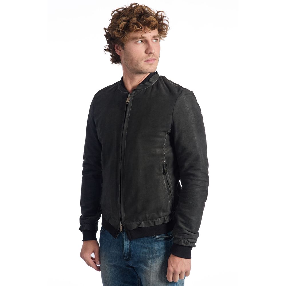 Roberto Pepe Lambskin Bomber Leather Jacket - Charcoal