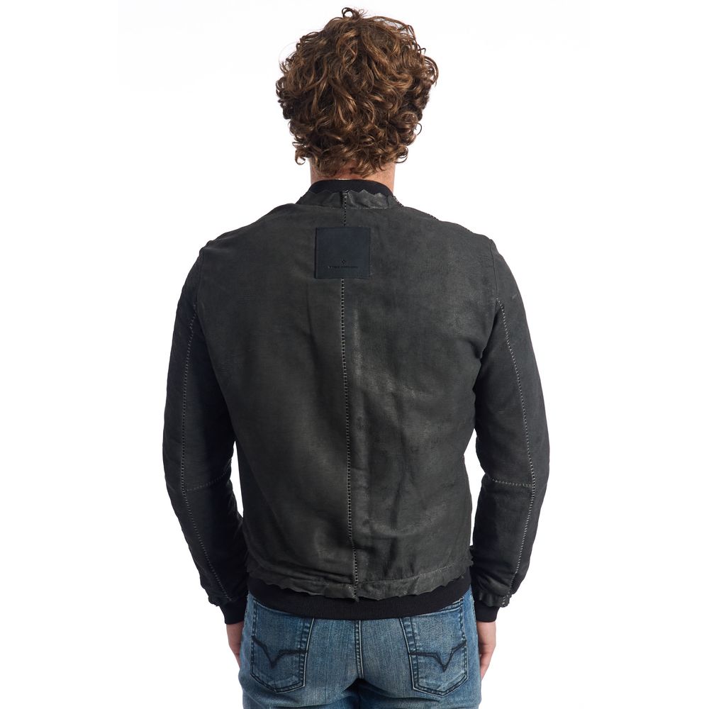 Roberto Pepe Lambskin Bomber Leather Jacket - Charcoal