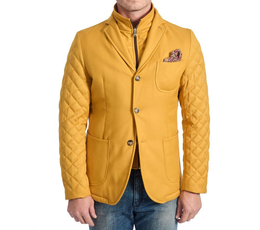 Roberto Pepe Luxury Double Collar Short Coat - Yellow - Made In Italy