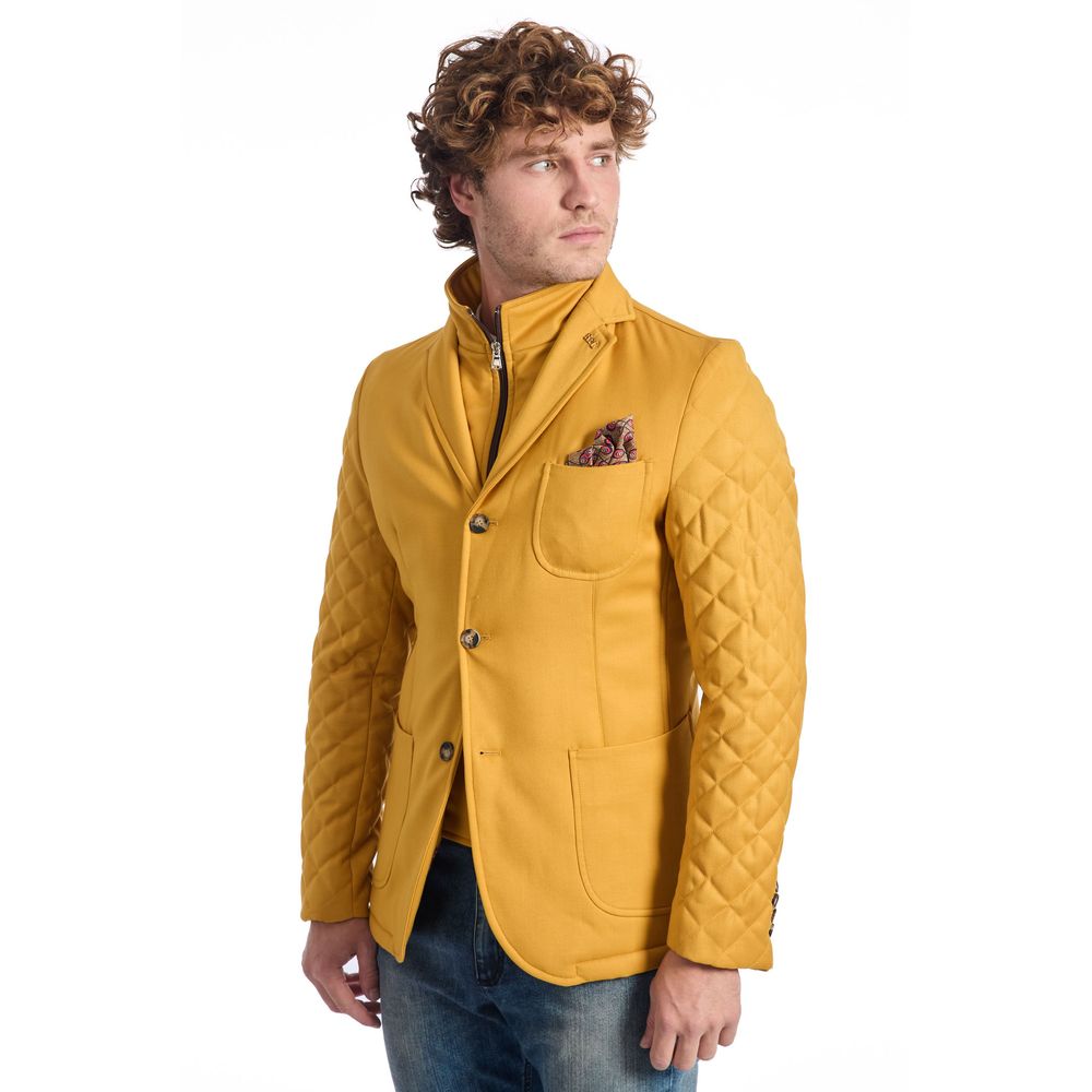 Roberto Pepe Luxury Double Collar Short Coat - Yellow - Made In Italy