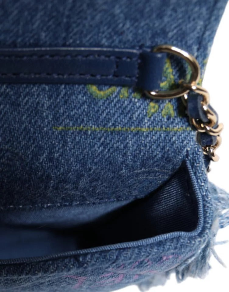 Chanel Logo Print Blue Denim Quilted Handbag