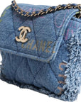 Chanel Logo Print Blue Denim Quilted Handbag