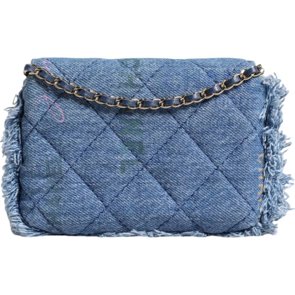 Chanel Logo Print Blue Denim Quilted Handbag