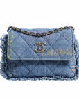 Chanel Logo Print Blue Denim Quilted Handbag