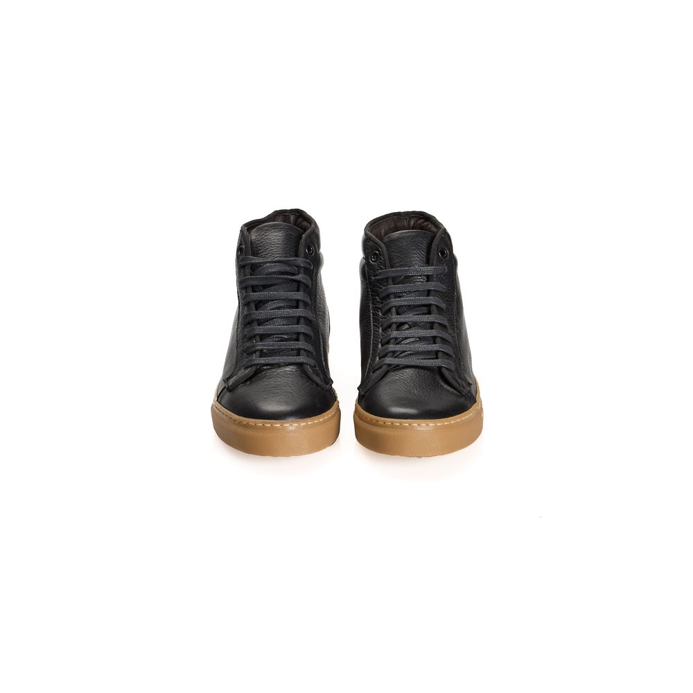 Roberto Pepe Luxury Leather High Top Sneakers - Black - Made In Italy