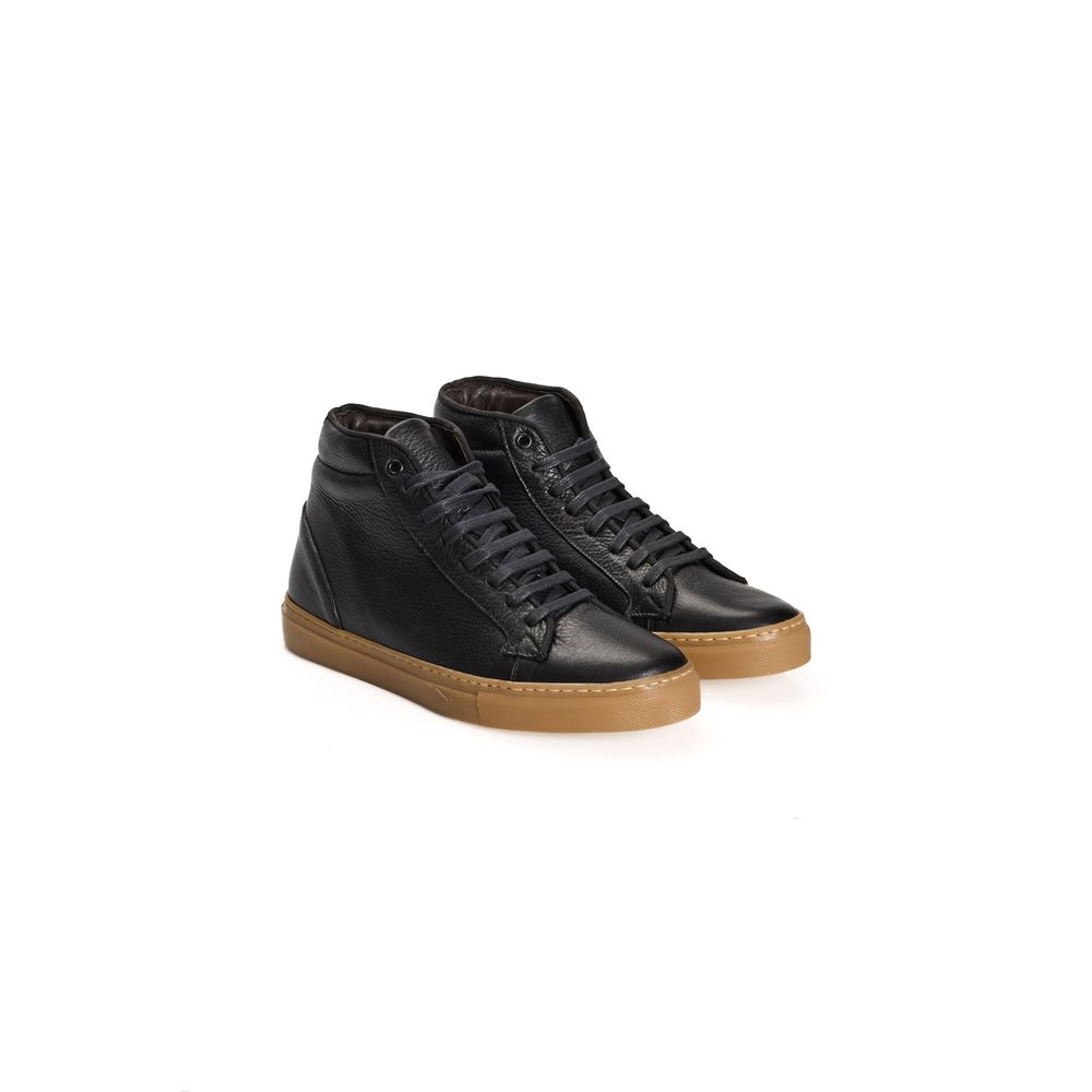 Roberto Pepe Luxury Leather High Top Sneakers - Black - Made In Italy