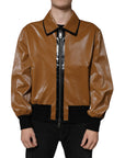 Dolce & Gabbana Collar Bomber Leather Jacket - Caramel