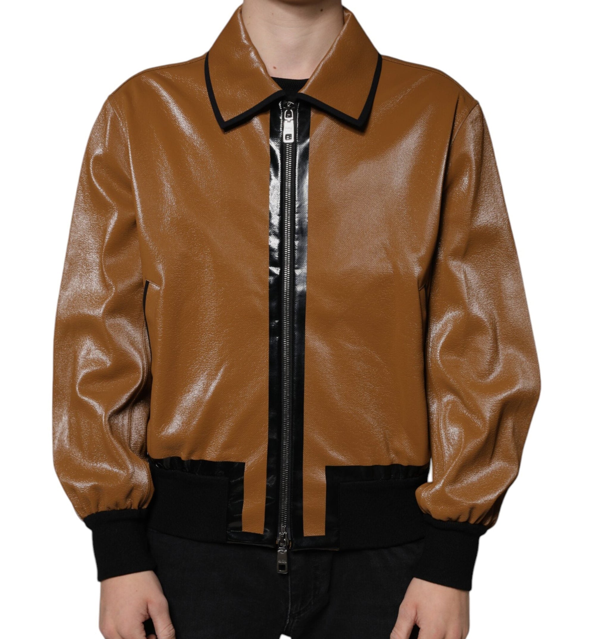 Dolce & Gabbana Collar Bomber Leather Jacket - Caramel 