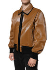 Dolce & Gabbana Collar Bomber Leather Jacket - Caramel