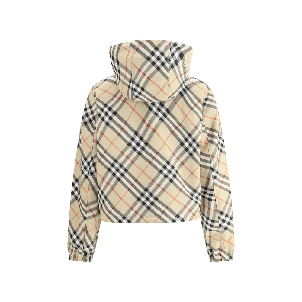 reversible checked zip up cropped hooded jacket