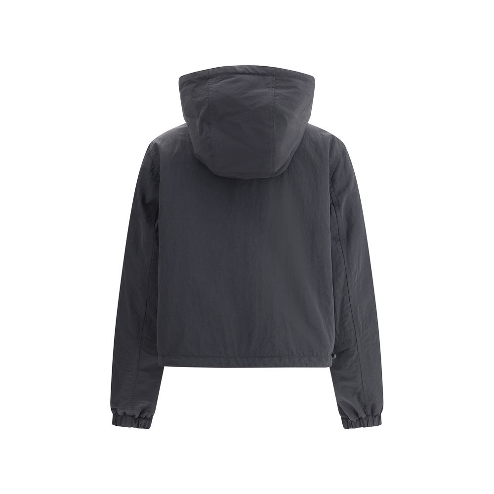 reversible checked zip up cropped hooded jacket