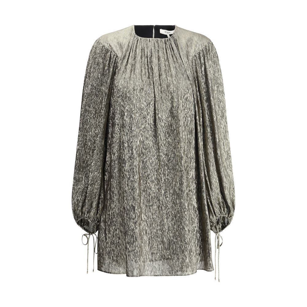 Chloé Silk lamé mini glam blouse dress - silver