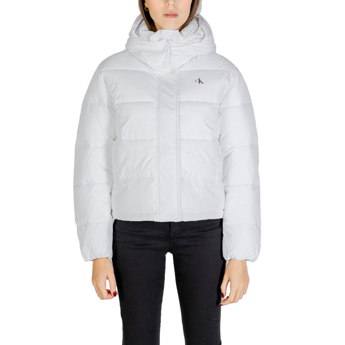 Calvin Klein Jeans Logo Hooded Puffer Jacket - white