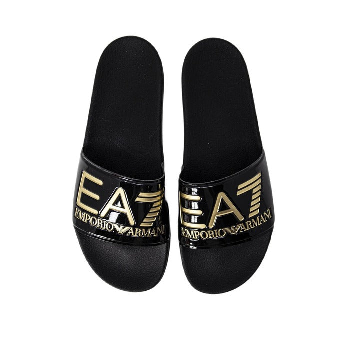 EA7 By Emporio Armani Logo Slides - Black &amp; Gold