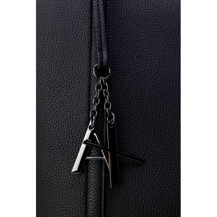 Armani Exchange Logo Charm Black Vegan Leather Tote Bag