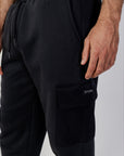 Hydra Clothing Logo Athleisure Pure Cotton All Black Cargo Sweatpants 