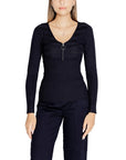 Morgan De Toi V-Neck Chest Zip Up Detail Black Long Sleeve Top