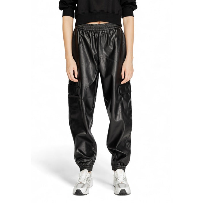 Only Leather-Look Black Baggy & Tapered Cargo Jogger Pants