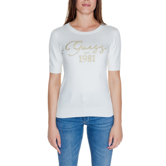 Guess Logo Short Sleeve Knit Top - white