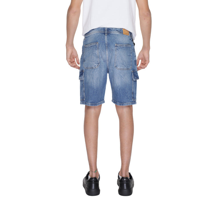 Antony Morato Logo Light Wash Cargo Denim Shorts