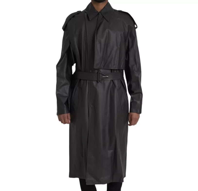 Bottega Veneta Leather Trench Coat - Black