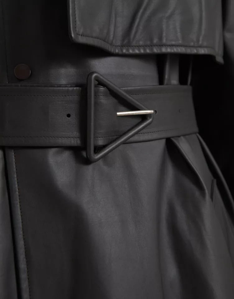 Bottega Veneta Leather Trench Coat - Black