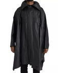 Bottega Veneta Leather Hooded Trench Coat - Black
