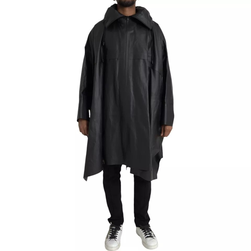 Bottega Veneta Leather Hooded Trench Coat - Black