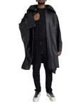 Bottega Veneta Leather Hooded Long Coat - Black