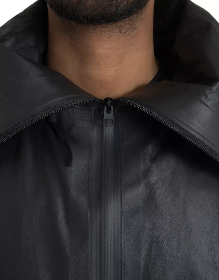 Bottega Veneta Leather Hooded Long Coat - Black