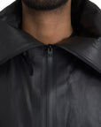 Bottega Veneta Leather Hooded Long Coat - Black