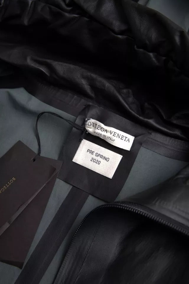 Bottega Veneta Leather Hooded Long Coat - Black