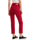 Desigual Logo Red Color High Rise Straight Leg Crop Jeans