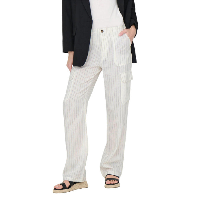 Only Linen Blend Stripe High Waist Cargo Pants