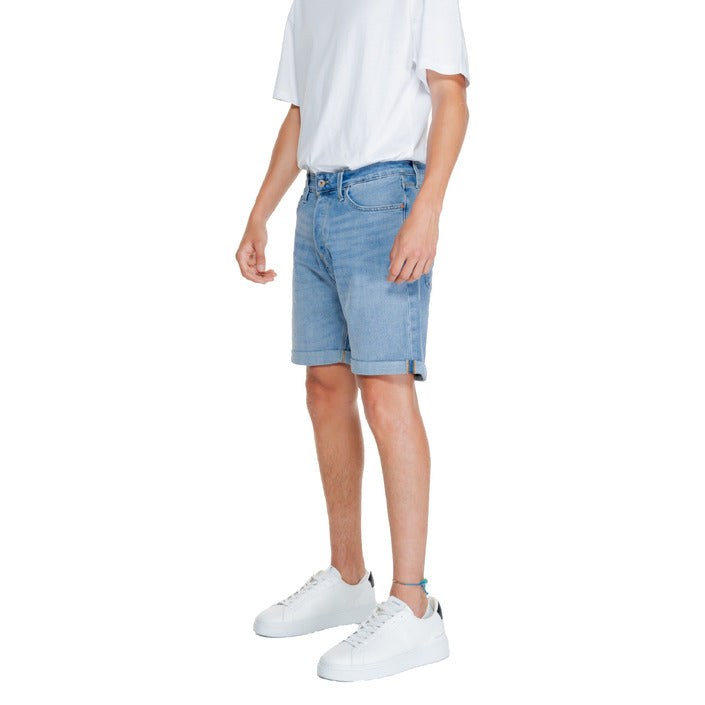 Jack & Jones Logo Bleached & Light Wash Rolled Hem Denim Shorts