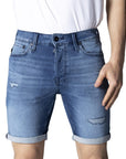 Jack & Jones Logo Medium Wash Distressed Denim Shorts