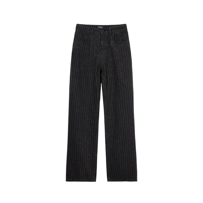 Desigual Striped Wide Leg Baggy Dark Denim Jeans