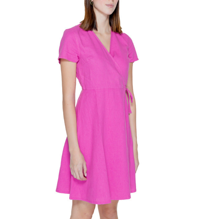 Only Fuchsia Hot Pink Linen-Blend Mini Wrap Dress