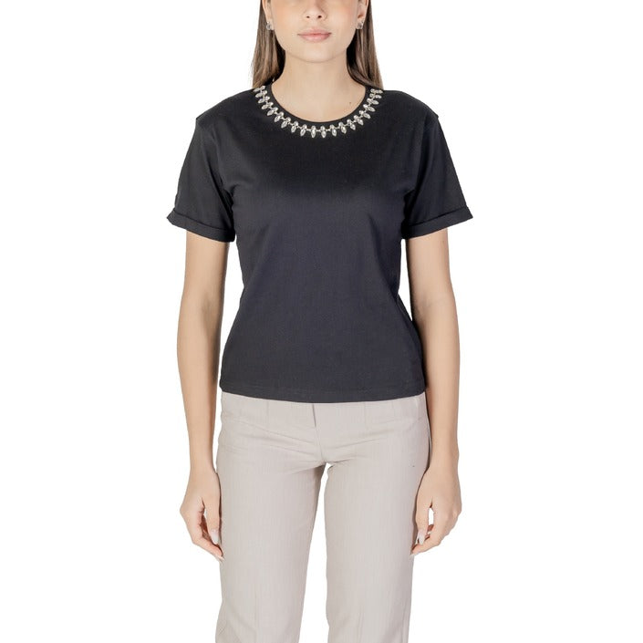 Morgan De Toi Embellished Neckline Short Sleeve Top 100% Cotton