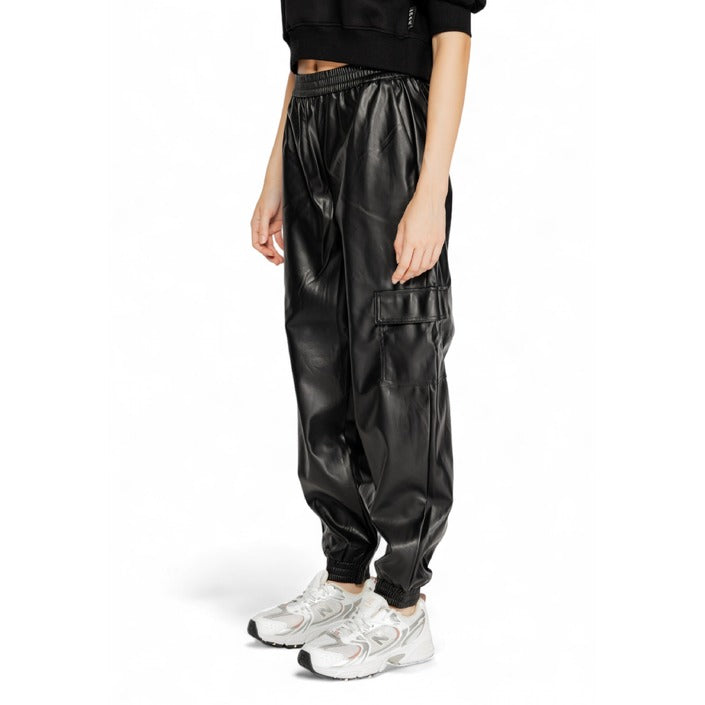 Only Leather-Look Black Baggy & Tapered Cargo Jogger Pants