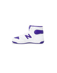 New Balance Logo Leather High Top Lace Up Sneakers - purple accent white sneakers