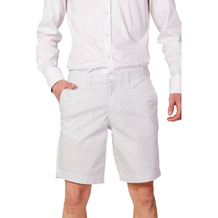 Armani Exchange Pure Cotton Minimalist Geometric Chino Shorts - geometric white
